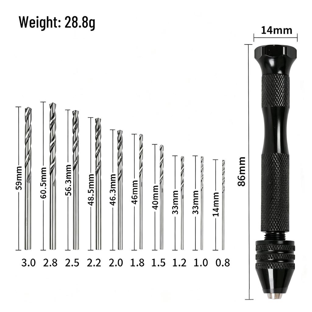 Set di 50 punte elicoidali placcate in titanio, 1-3 mm, per trapani elettrici, lavorazione del legno, fai da te