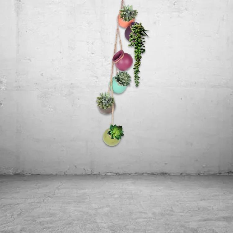 Dangling Colorful Ceramic 6 Pot Set Wall Mount Flower Cactus Planters Home Decor