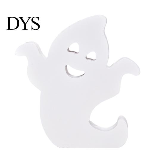 Cute Halloween Room Decor Ghost Wooden Table Sign, Spooky White Standing Modern Farmhouse Accents Block Sign for Holiday Tiered Tray Centerpiece,
