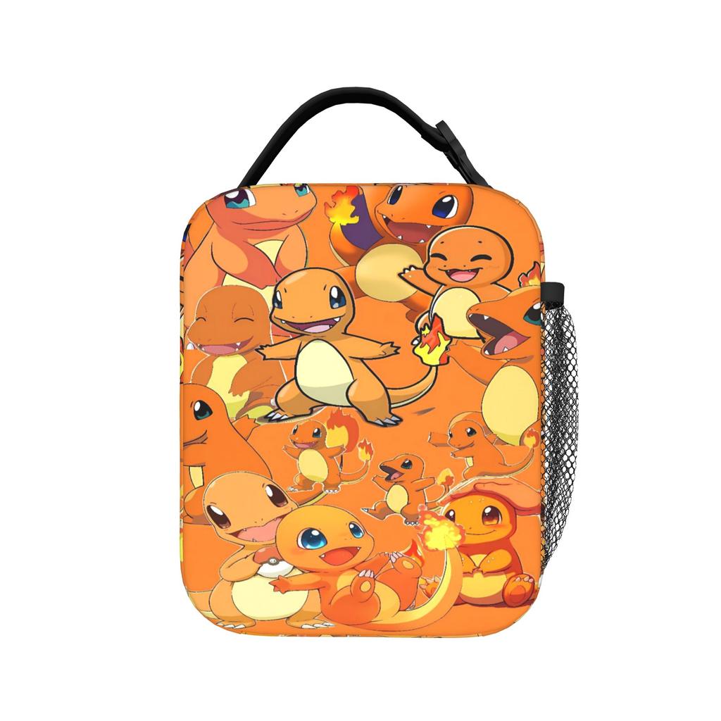 Charmander Splash Anime Lunch Bag School Lunch Box For Child Fun Print Thermal Tote Handbags Oxford Portable Cooler Bag