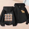 Cute Capybara Graphic Zip Hoodie for Girls Kids Cartoon Animal Print Long Sleeve Hooded Jacket With Pocket Loose Daily Outfit