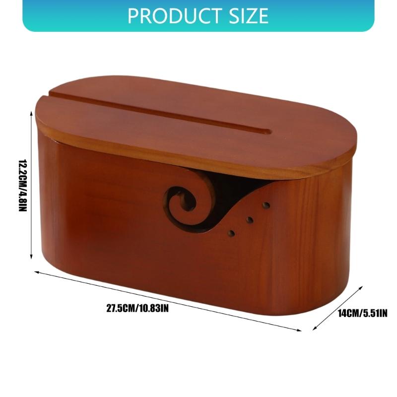 Oval Shape Wooden Knitting Bowl with Holes Multifunctional Yarn Holder with Lid for Crocheting Knitting Tool Storage