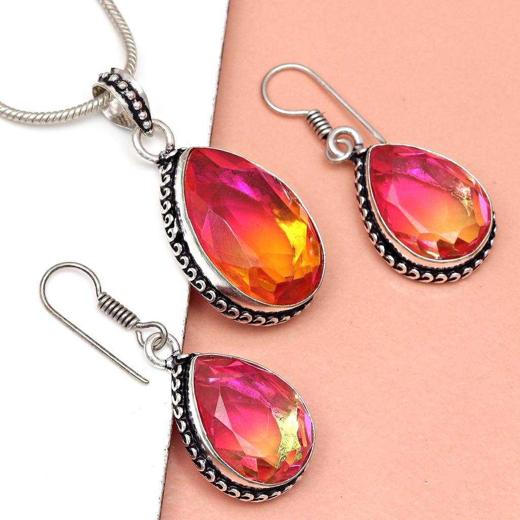 Bio-Tourmaline Quartz Jewelry Set 18-20'' Handmade For Womens Unisex New