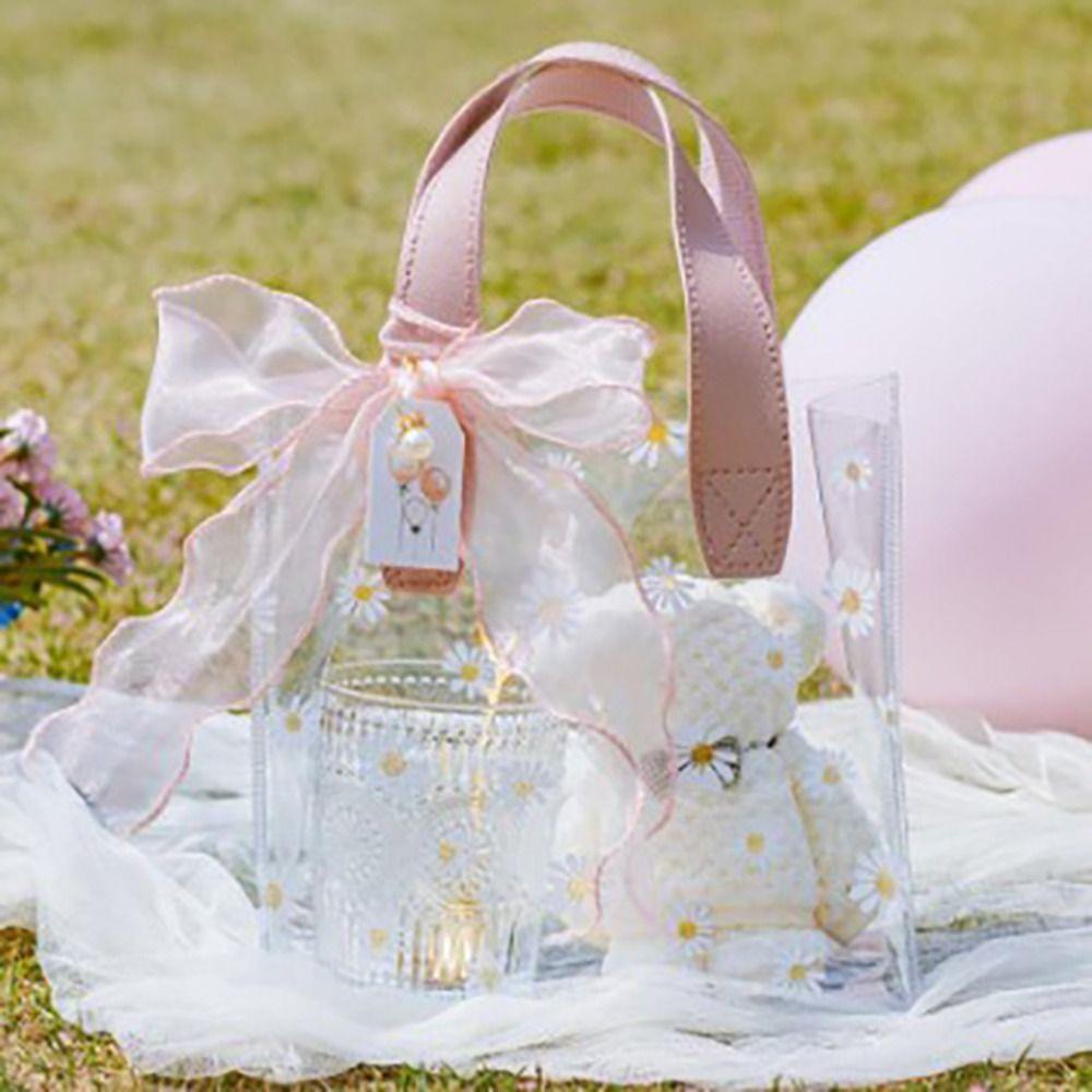 Průhledná průhledná dárková taška Daisy PVC taška Daisy balicí taška Přenosné dárkové tašky Potřeby pro párty