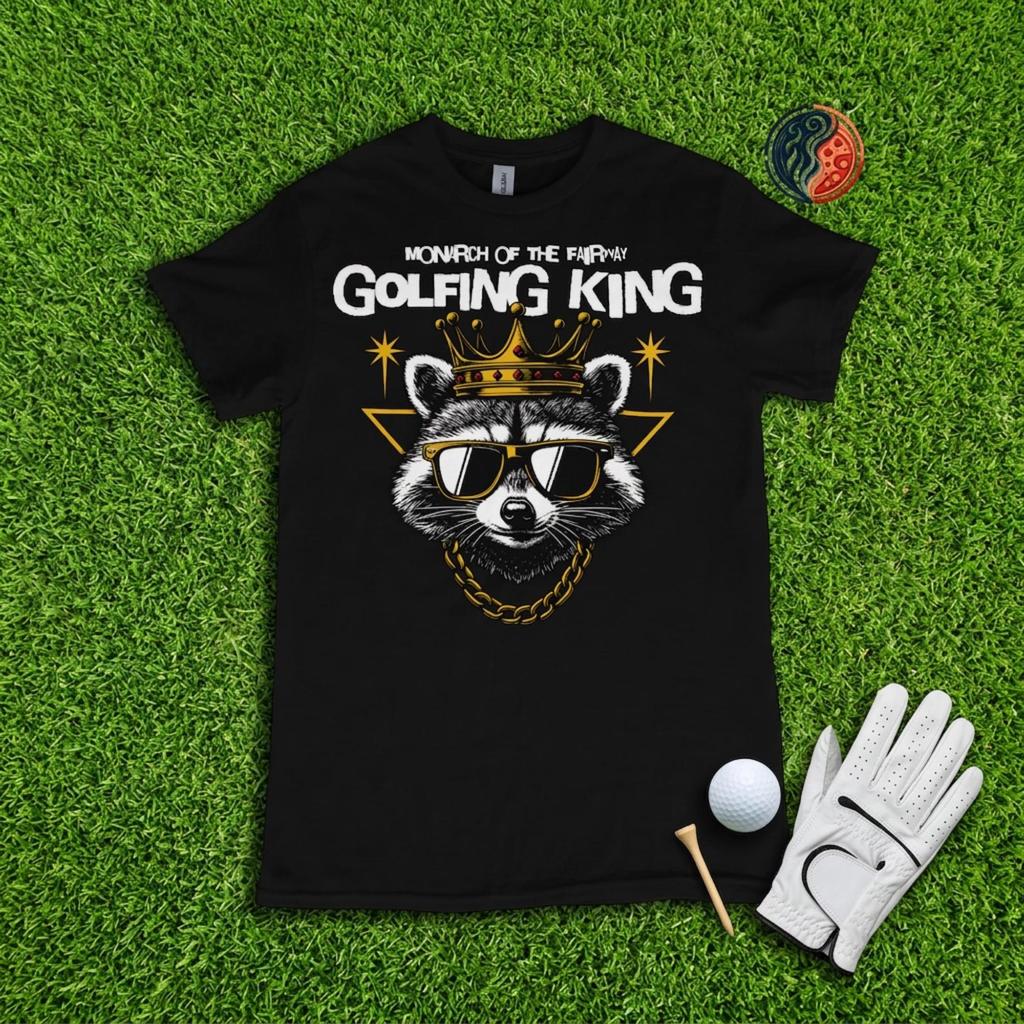 Raccoon Golf T-Shirt | Golf King | Monarch of the Fairway | Funny Golf Gift for Him | Novelty Animal Tee