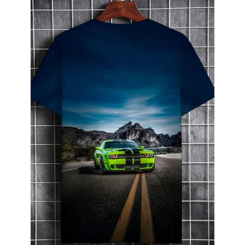 Großes Herren Sportwagen Muster 3D Gedrucktes Herren Rundhals Kurzarm T-Shirt Sommer Mode T-Shirt Lässig Bequem Vielseitiges Oberteil