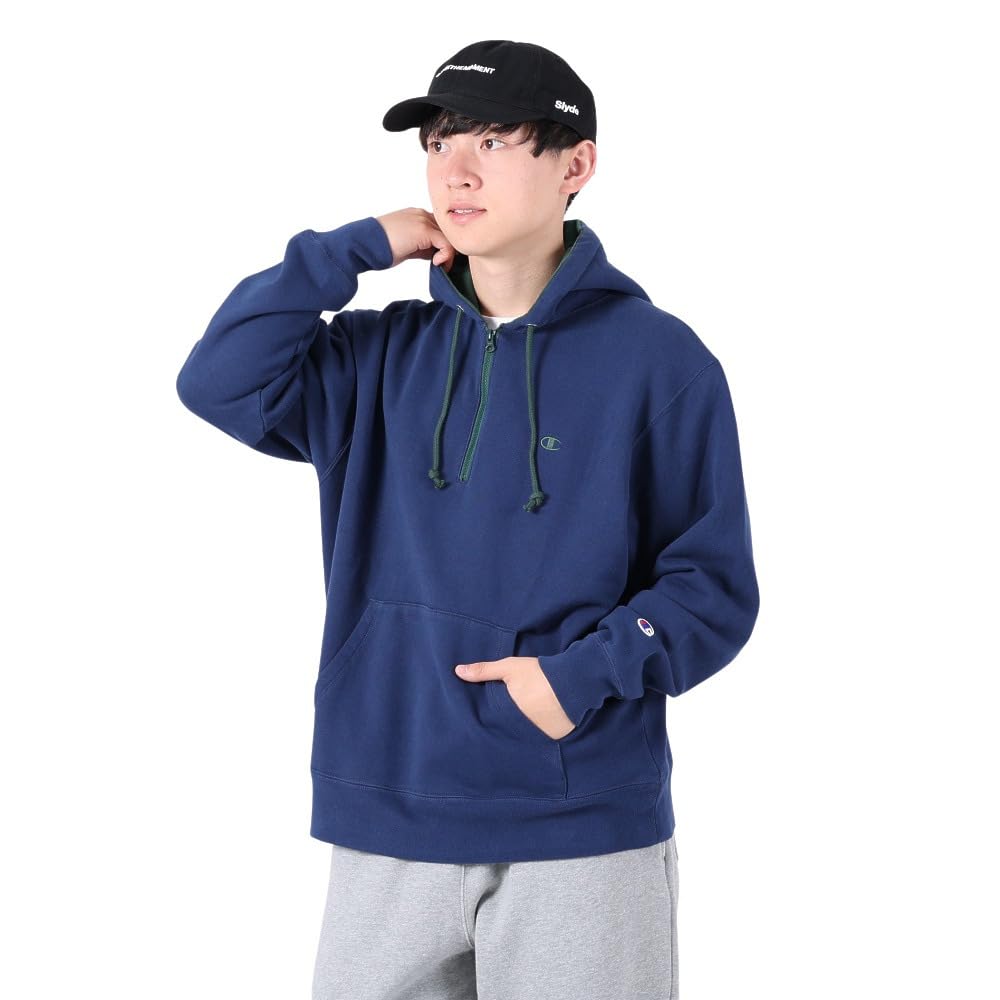 

Hoodie Long Sleeve Cotton USA Embroidery One Point Logo Hooded Half Zip Sweatshirt Casual Navy L [Champion] 100% Men s C3-Y103 Темно-синій