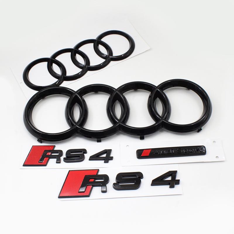 B Sport RS4 2016-2020 4Ring Car Logo Hood Front Grill Emblem Rear Trunk Badge Sticker RS4 Emblem Decal Decoration Accessories