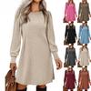 GMXIA Women's Fashion Autumn Winter Solid Color Print Long Sleeve O-Neck Casual Dresses