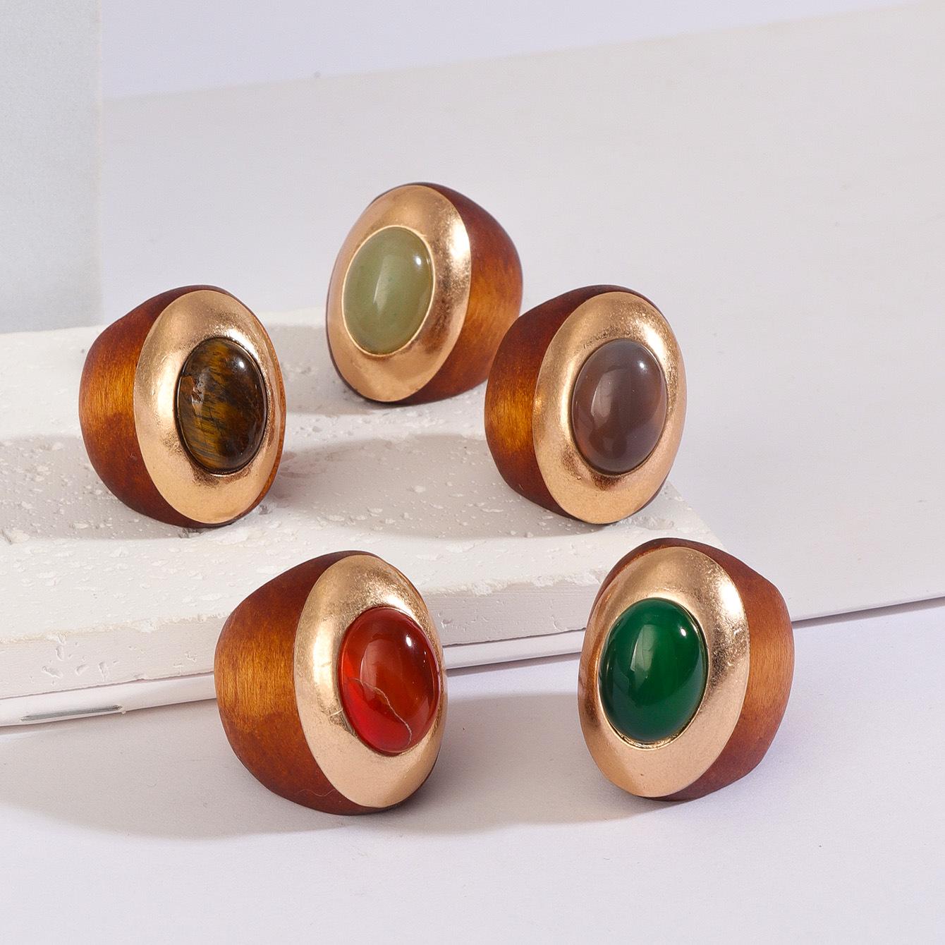 

Retro European & American Style Natural Stone Oval Statement Ring for Women One Size