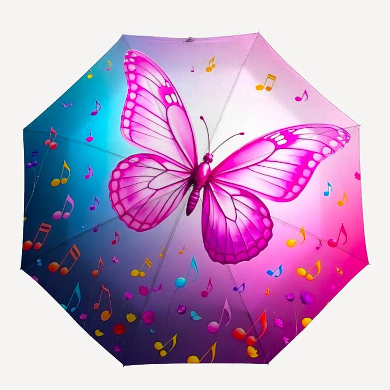 

1pc Butterfly Music Notes Design Automatic Umbrella - 8-Rib Durable Frame, Portable Fashion Accessory & Holiday Gift yy251117197