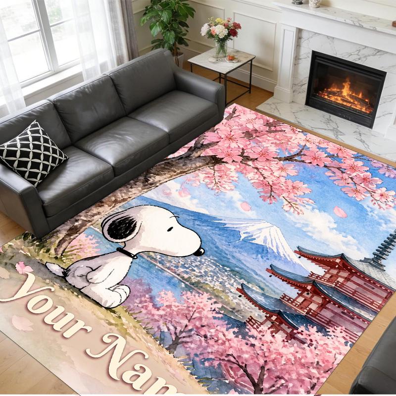Crystal Velvet Rug Custom Name Text, Soft Non Slip Floor Mat Home DecorSnoopy Peanuts