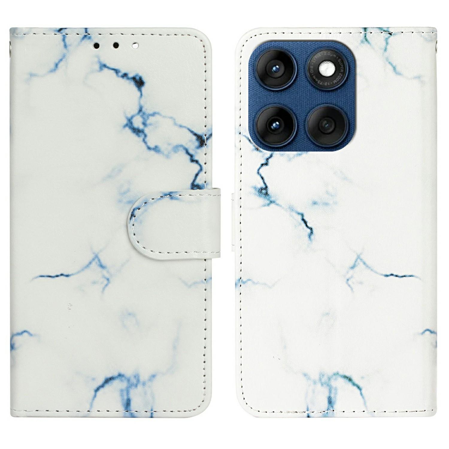 

Stand Case for Motorola Edge 60 5G/60s 5G/60 Fusion 5G Marble Painted Folio Flip Leather Wallet Phone Cover White Marble