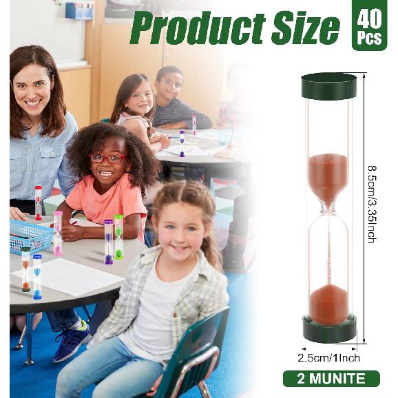 40 Pack 2 Minute Sand Timer for Kids Colorful Hourglasses Sand Clock 2 Minute Small Plastic Sand Watch Mini Toothbrush Timer Kids Hour Glass