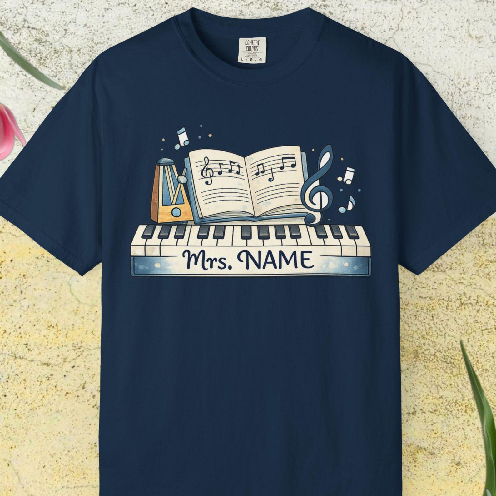 Personalized Music Teacher Shirt, Comfort Colors Custom Name Piano Keyboard Tee, Mrs Name Music Teacher Tee Gift,Choir Band Teacher T shirt S