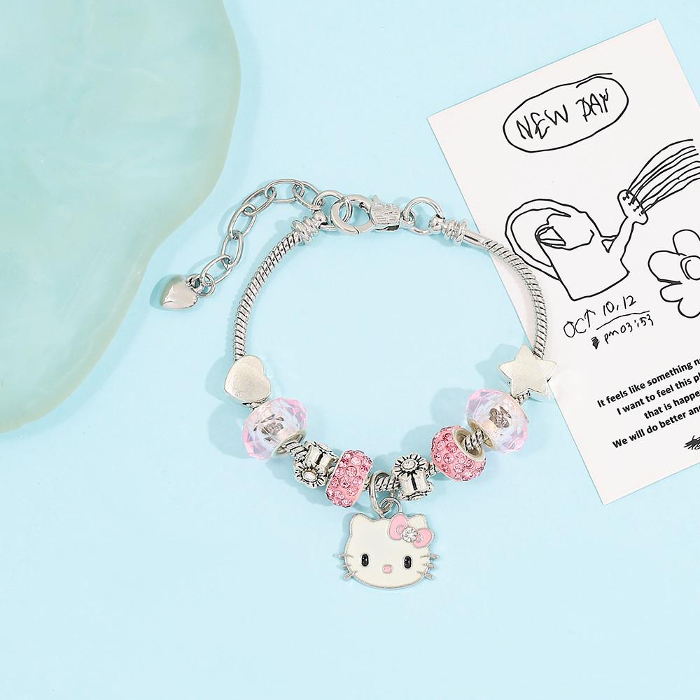 Braccialetto Charm Cartoon Hello Kitty con Perline in Lega di Zinco per Regali e Accessori