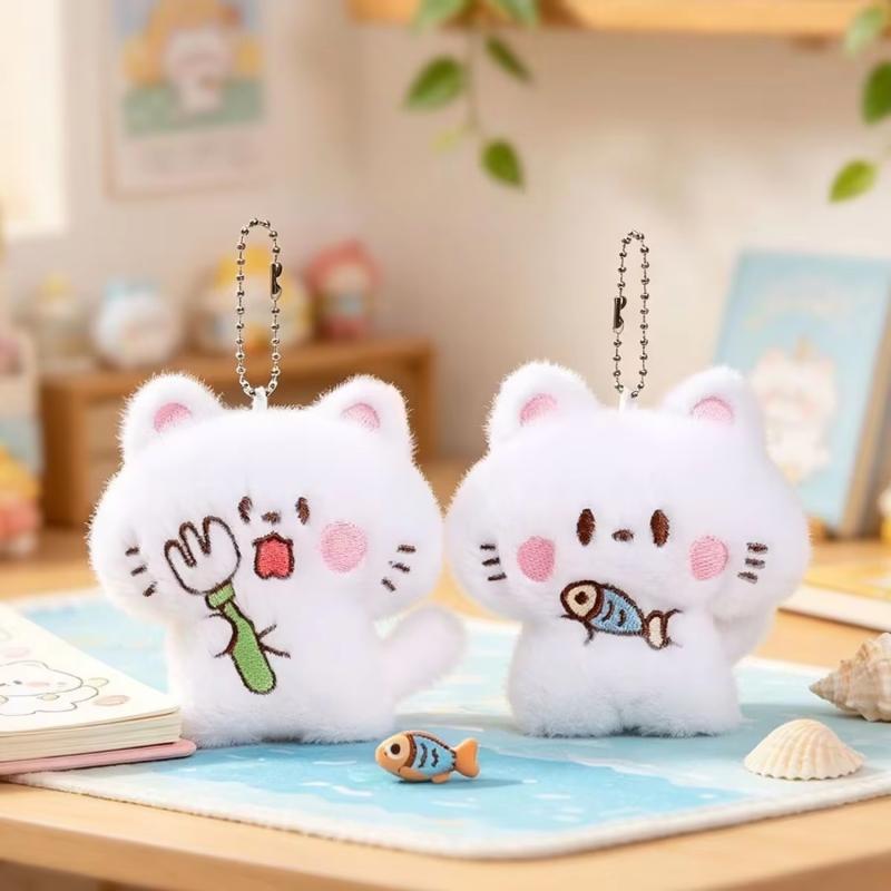 Cute Fluffy Cat Plush Keychain Soft Fuzzy Material Adorable Cartoon Design Ideal Backpack Decor Gifts For Cat Lovers