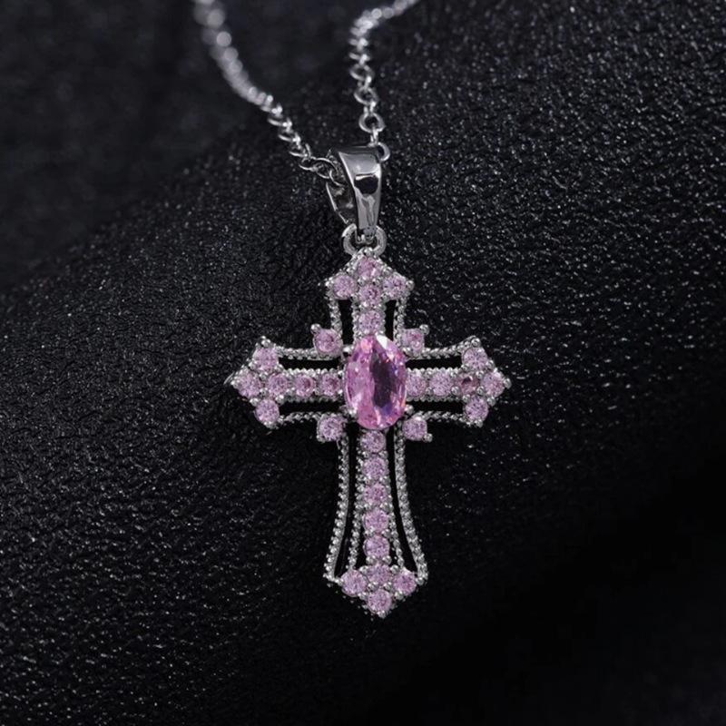 European and American Popular Jewelry, Rhinestone-inlaid Cross Necklace, Simple and Fashionable, Cross and Versatile Hanging