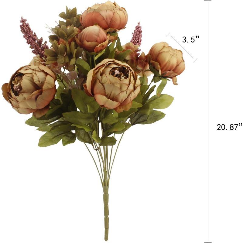 Faux Peony Bouquet 13 Heads Flowers Bud Vintage Artificial Peony 47cm Silk Flowers for Wedding Home Decoration,1pc