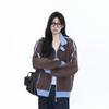 Damen Retro College Stil Color-Block Stehkragen Reißverschluss Hoodie Oversized Lässiges Sweatshirt