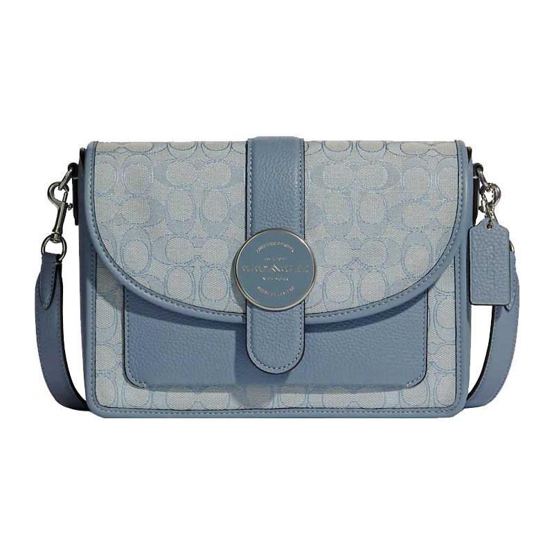 New COACH Lonnie Jacquard Fabric With Leather Shoulder Bag, Crossbody Bag Medium Size Women's Haze Blue/Morandi Color C8307-SVS9X