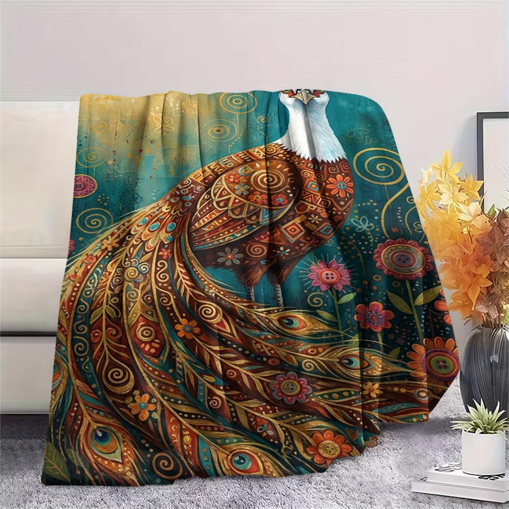 1PC Bohemian Art Animals Print FlAannel Blanket, High quality Comfortable for All Seasons, Home Decor, Warmth and Comfort