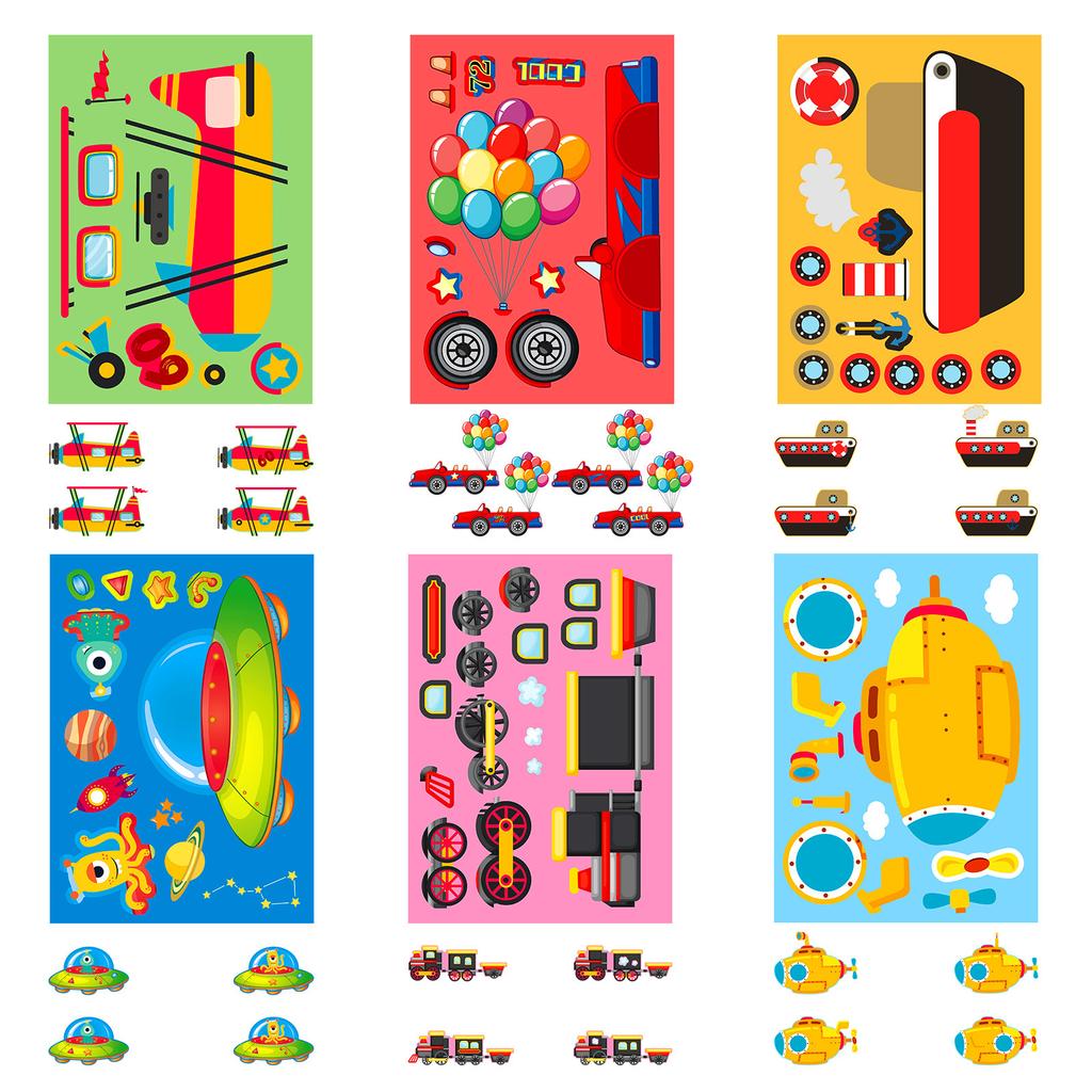 6 Photos/package of Transportation Vehicles Ship Face Swaps New Product Parent-child Interactive Puzzle Stickers