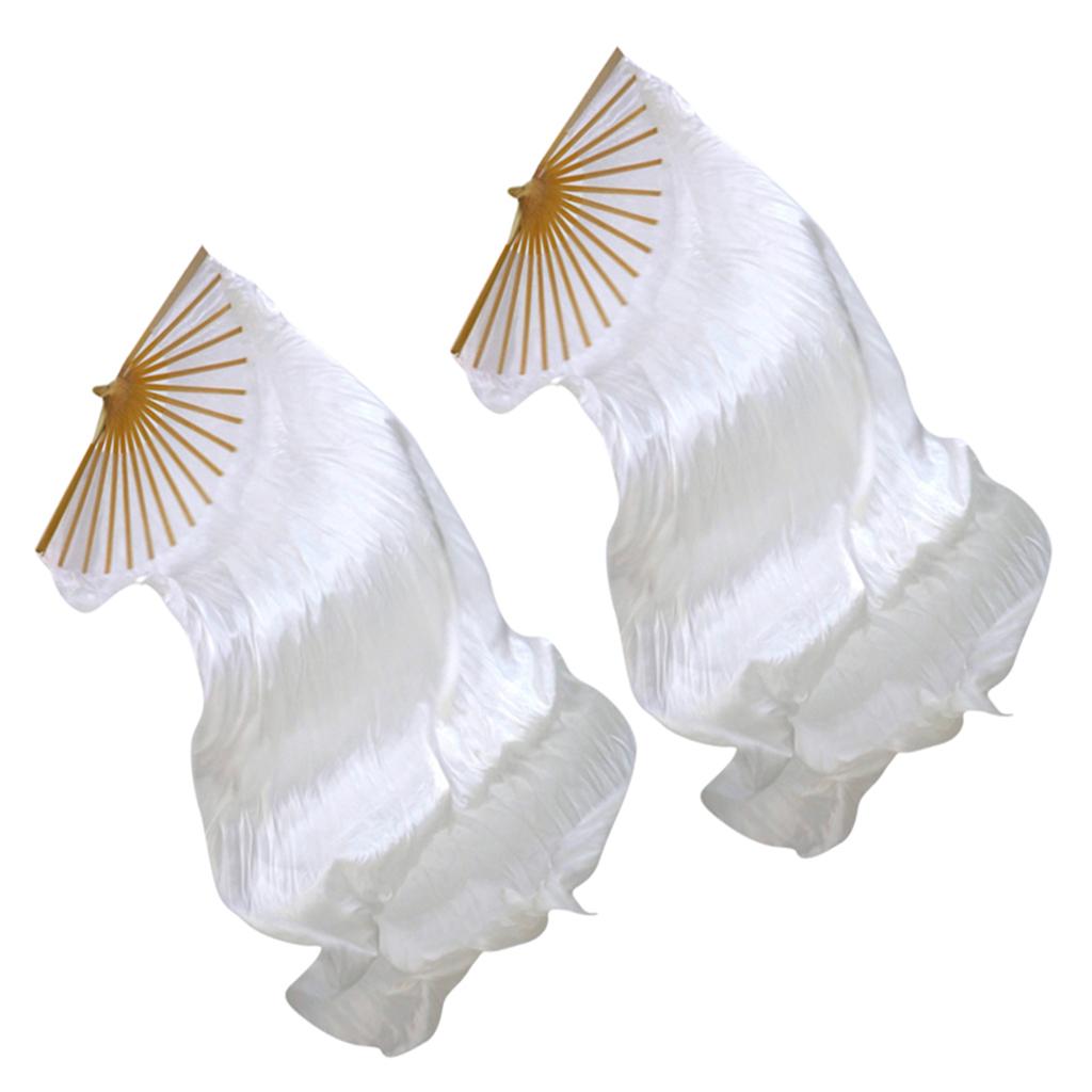 2Pack Belly Dance Long Silk Fan Veil Chinese Stage Props White