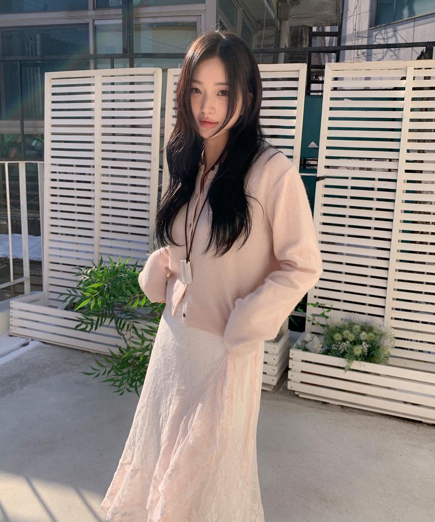 Minssio Frill Lace Wrap Skirt_Peach