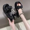 High-heeled sandals women's 2025 new summer bow fairy wind platform pearl one-word belt fashion Roman women's shoes