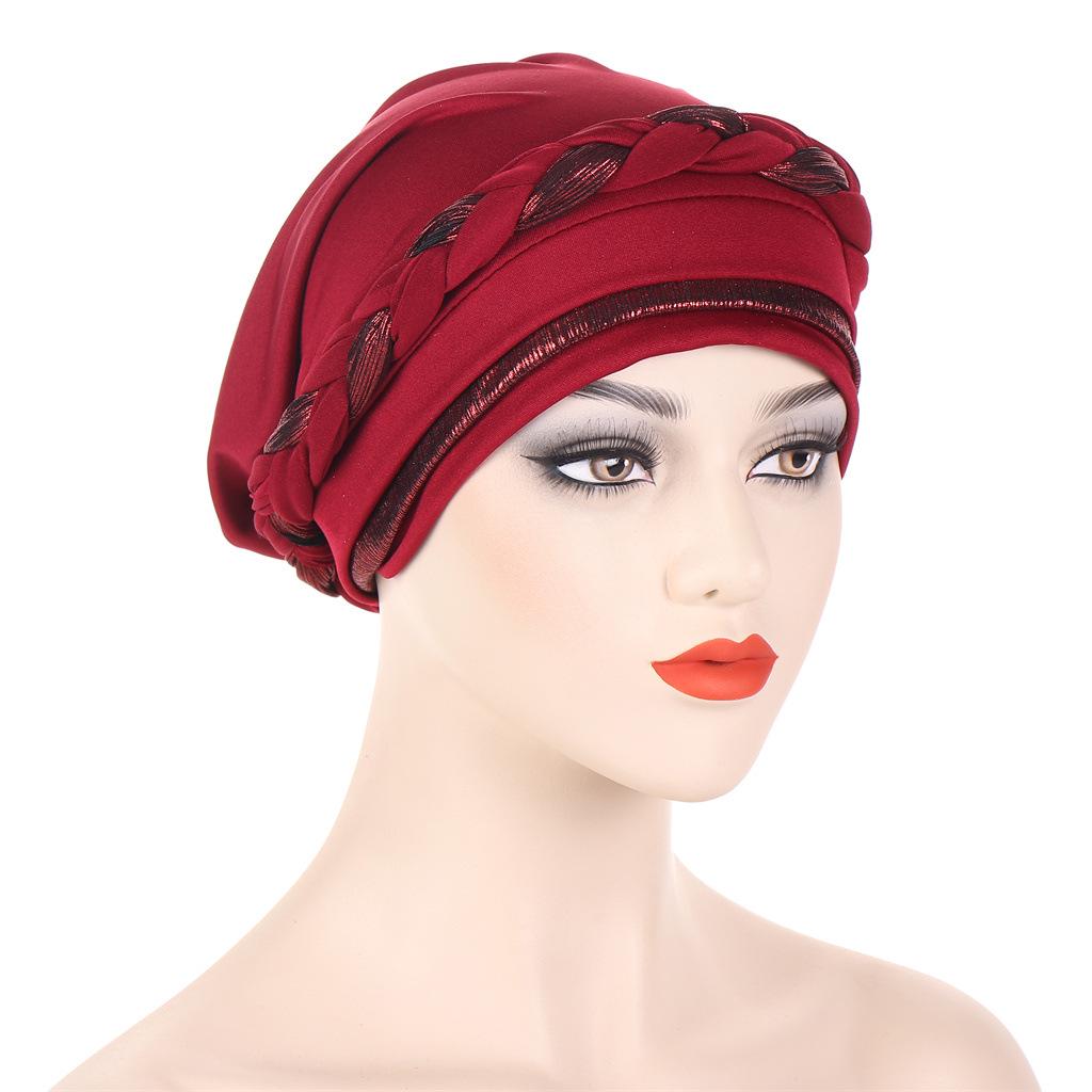 New Multicolor Short Braid Colorblock Muslim Hijab Cap – Fashionable European & American Pullover Hat