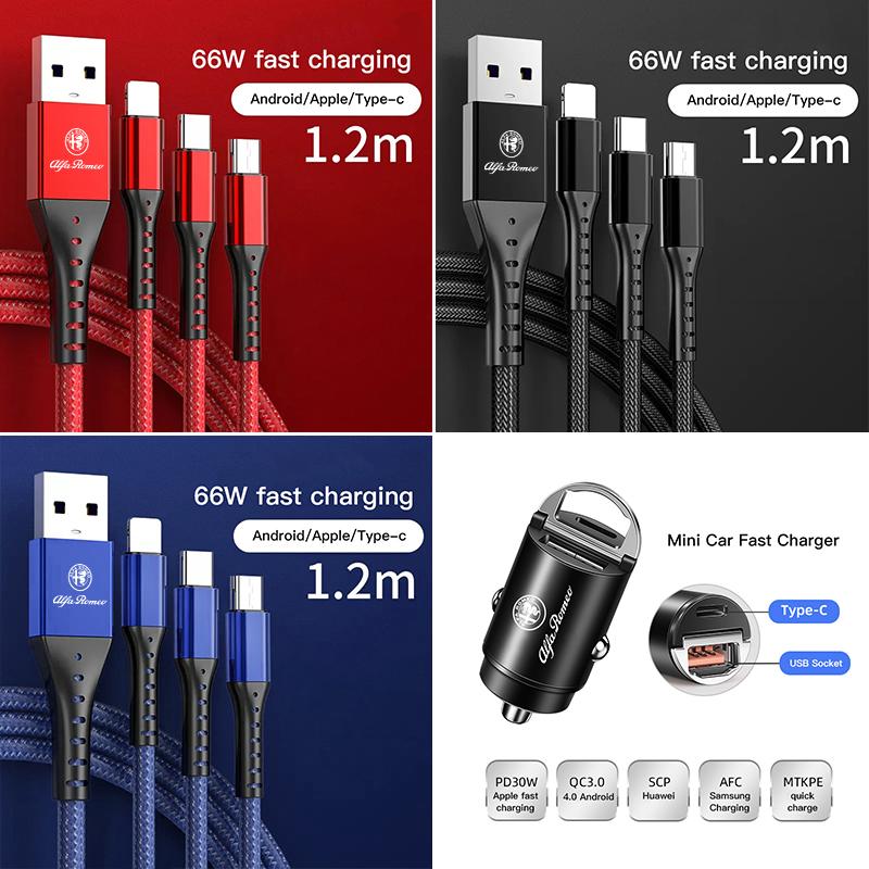 Car Interior Charger 3 In 1 Charging Cable Auto Accessories For Alfa Romeo Giulietta Mito 159 Giulia Stelvio 156 147 Tonale ofh853
