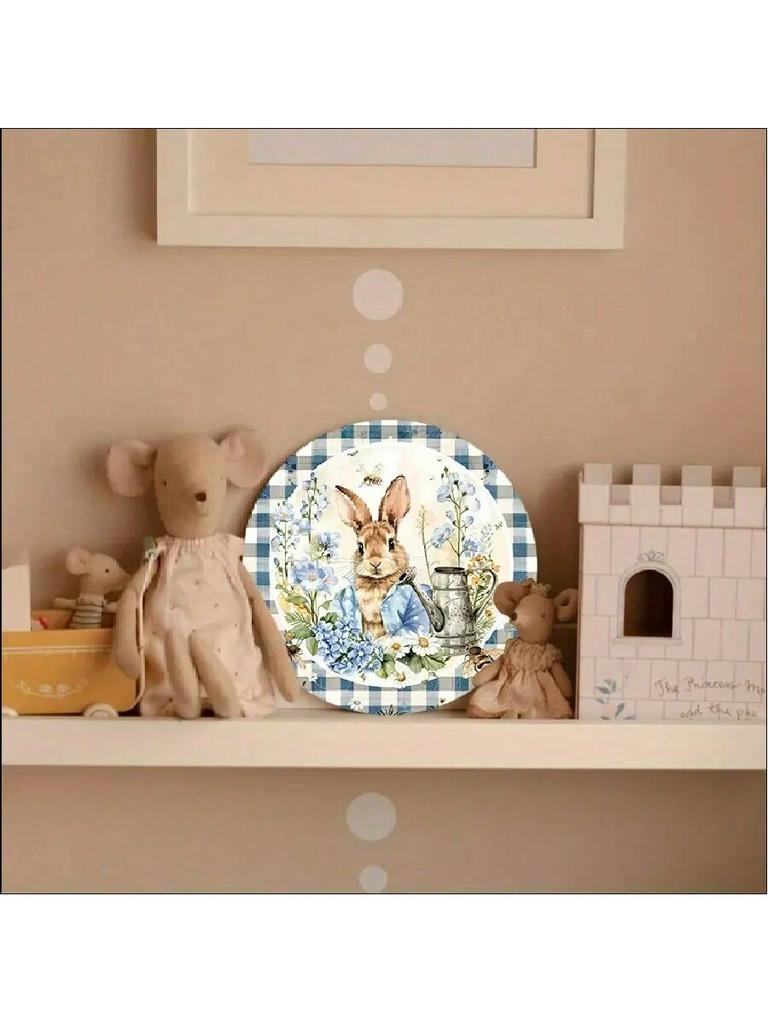 Country Style Wooden Wreath Wall Decoration with Rabbit pattern-"All You Need Is Rabbit Company", Suitable for Home
