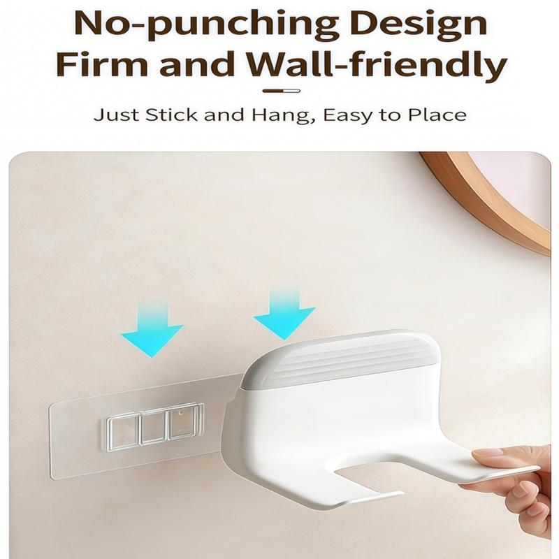 Hair Dryer Holder With Storage Organizers Adhesive Installation For Bathroom Space Saving