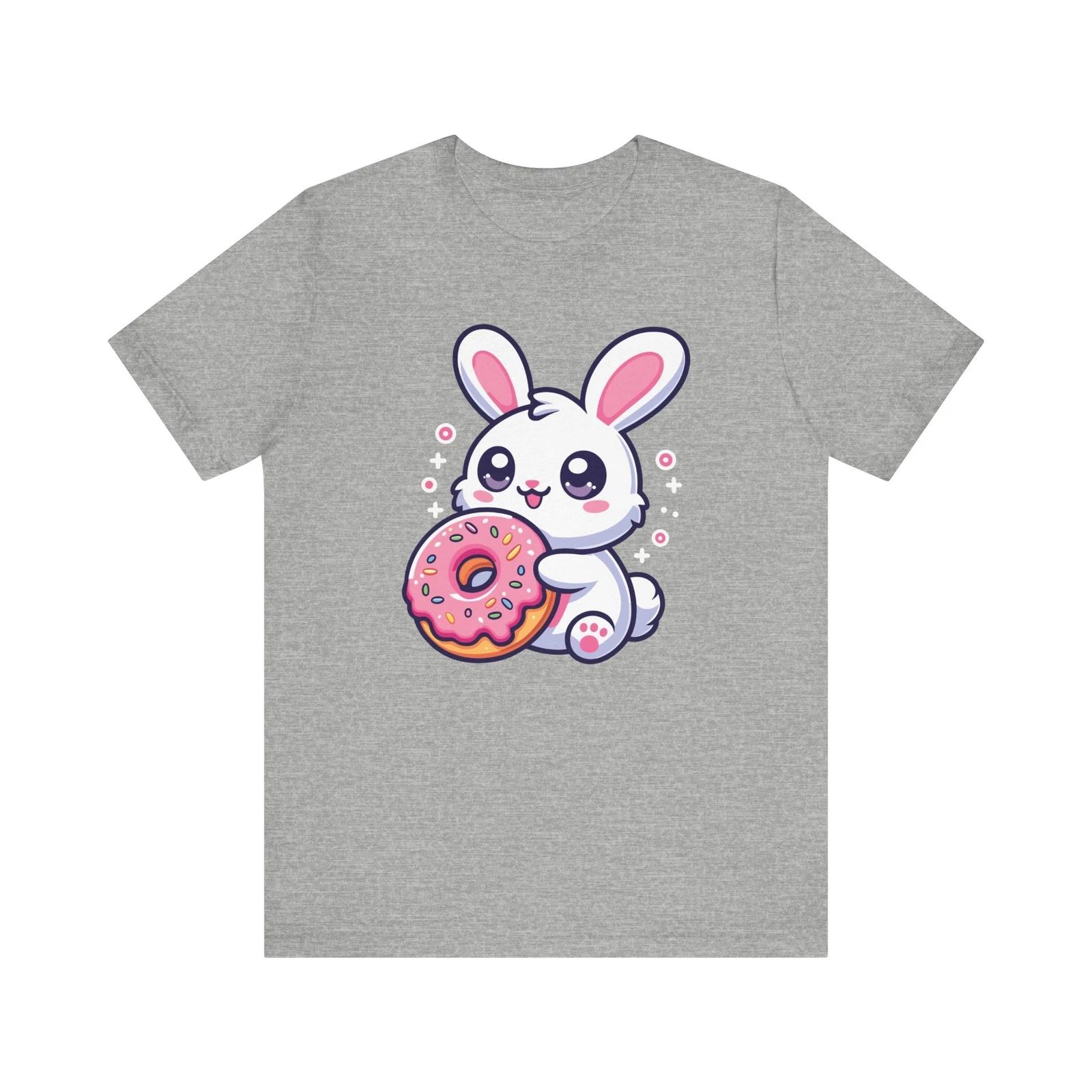 Kawaii Bunny with Pink Donut Cute Pastel Cartoon Art T-Shirt S
