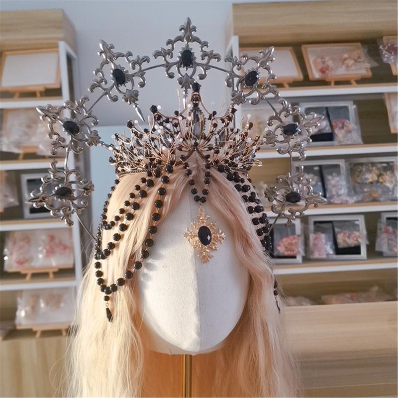 Blingbling Crown Hair Hoop Girl Halloween Party Elegant Pageant Water Drop Bead Girl Coronet Costume Headwear