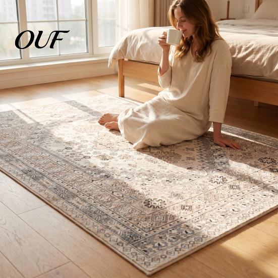 Vintage Ethnic Pattern Floor Decor Area Rug, 6 x 4Ft Living Room Soft Washable Low Pile Non Slip Mats for Persian Style Indoor Carpet with Backing