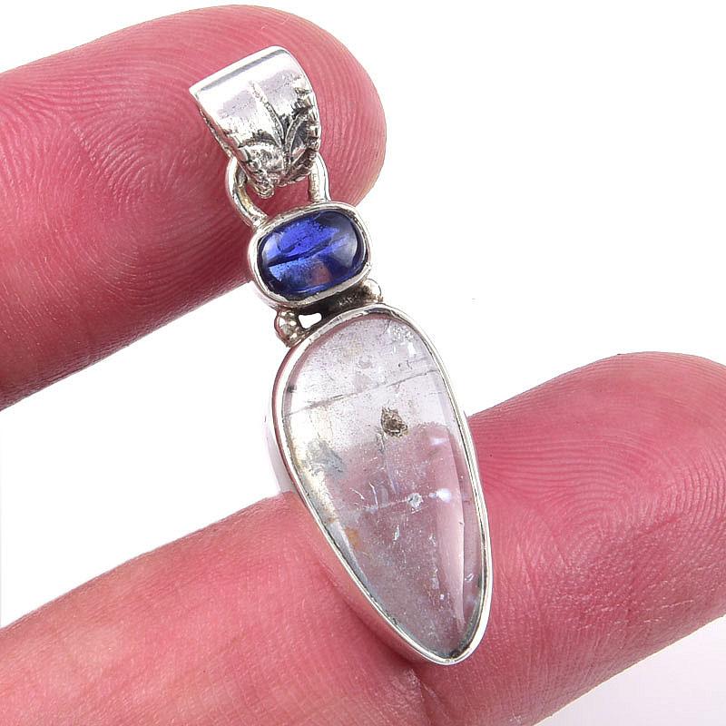 

Natural Aquamarine, Kyanite 925 Solid Sterling Silver Jewelry Pendant 1.25 w7J91