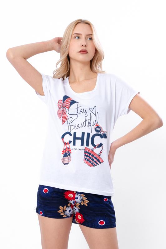 Set pigiama da donna (T-shirt + Pantaloncini) – Maglia Morbida & Stampa Allegra, Estate, 8072-002-33 HC
