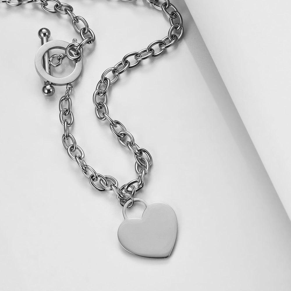 Edelstahl Herz Halskette mit Schlüsselbein OT Kette - Partner Edition, Laser Gravierbar für Damen