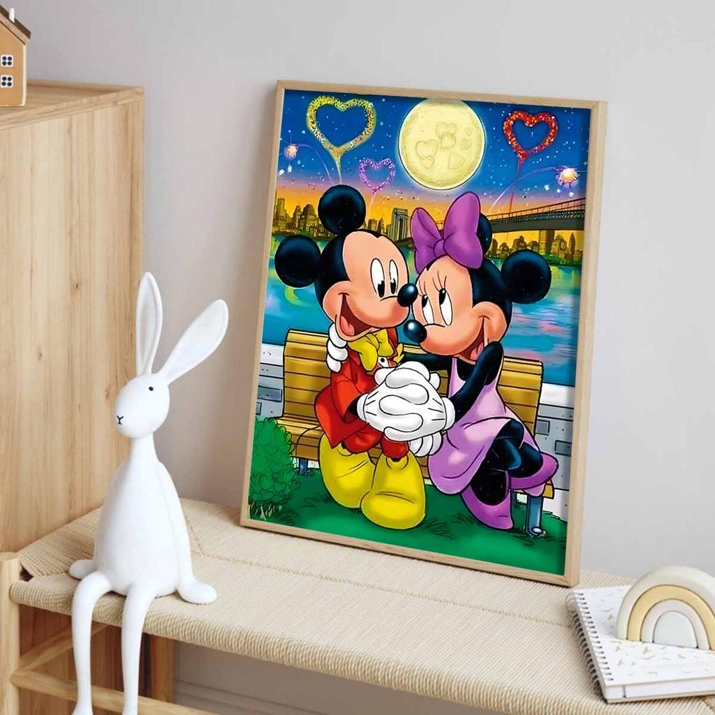 Disney 5D Diamond Painting Dark Mickey and Minnie Decoration DIY Full Diamond Mosaic Inlaid Cross Stitch Set Gift