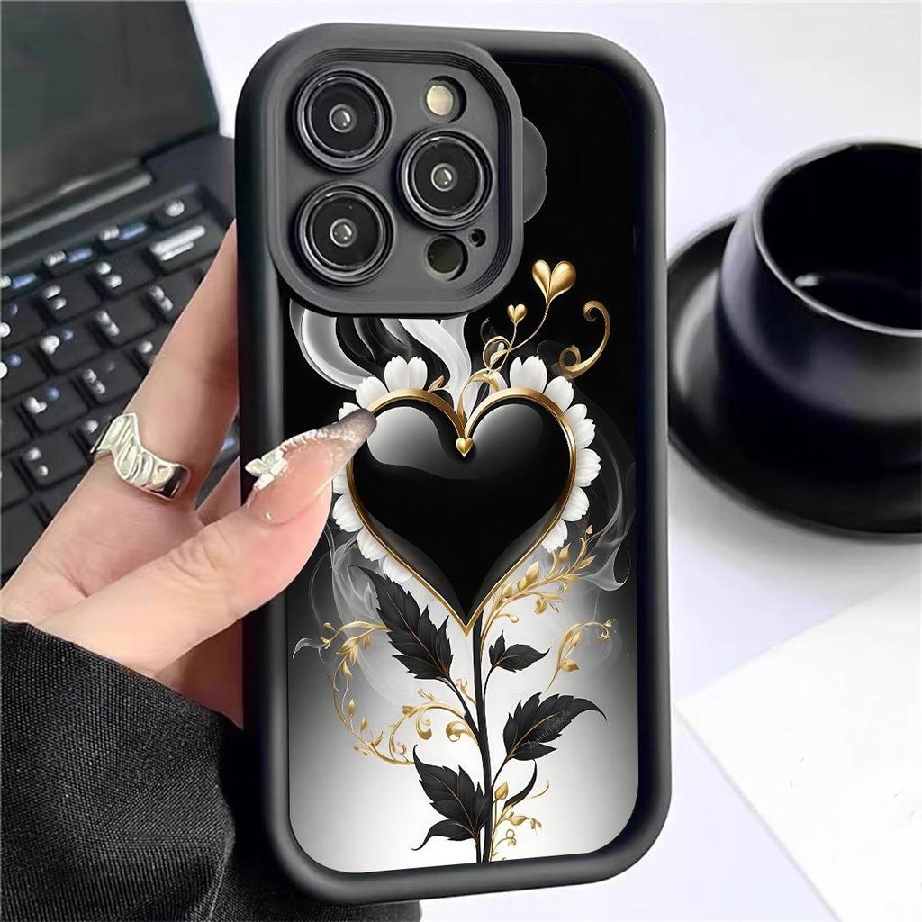 Black Spade Heart Groove Sandstone Case for iPhone 15/16/17