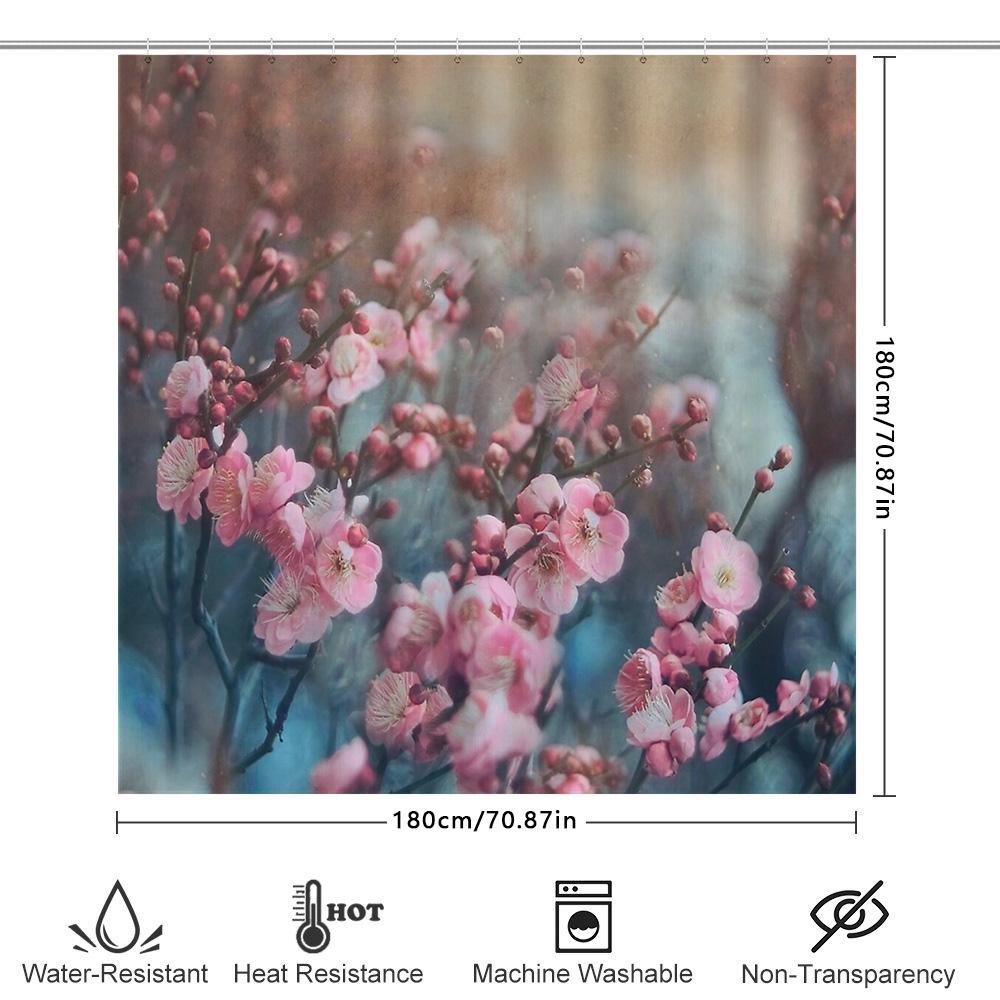Cherry Blossom Shower Curtain Japanese Floral Nature Zen Spa Bathroom Decor Set