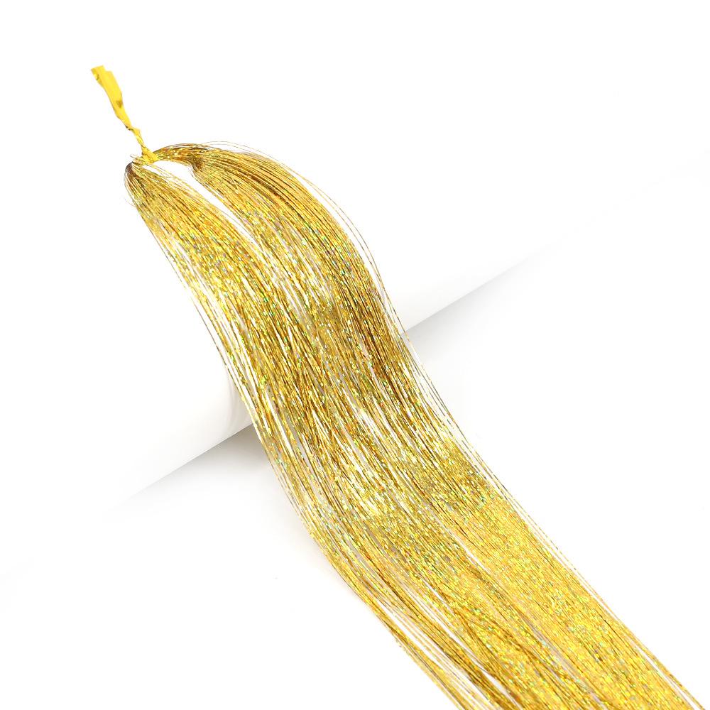 Gold Thread Laser Silk Wig & Seven-Color Hair Extensions with Tinsel Glitter Braiding Strips - 120cm