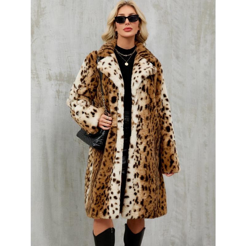

Женская одежда длинное свободное осенне-зимнее экологичное пальто из искусственного меха, новое пальто из искусственного кроличьего меха с леопардовым принтом XXXL