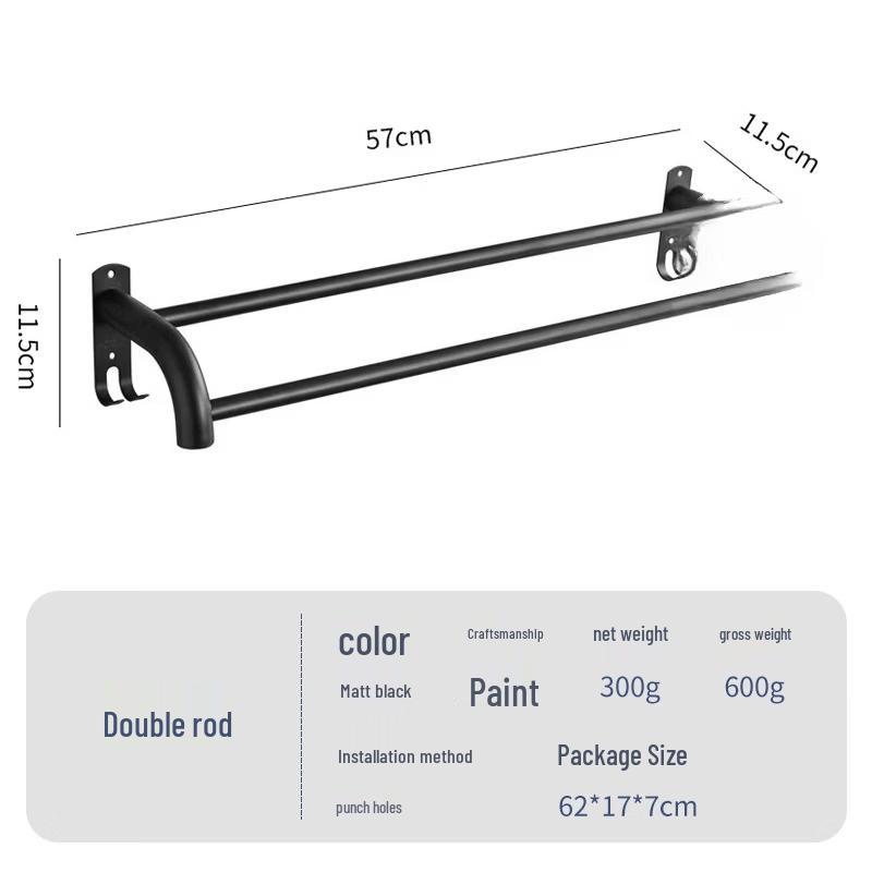 

Stainless Steel Double Towel Rack with Hooks