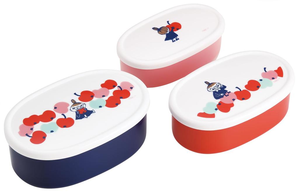 Skater Lunch Sealable Storage Made In Japan Medium Small Set of Little Apple SRS3SAG Boxes, Containers, (Large 400ml, 280ml, 180ml), 3, Ag+