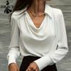 Women's Fashion Casual Spring Fall Solid Color Print Long Sleeve POLO Neck Blouses & Shirts