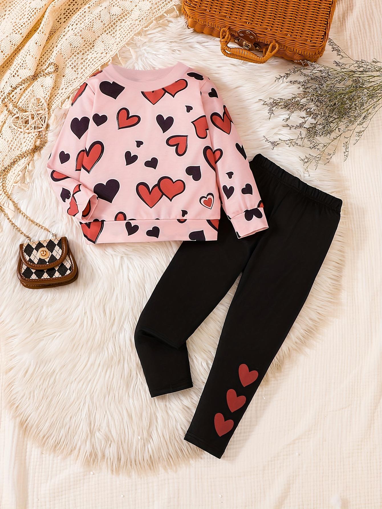 

Two sets of cute heart-patterned casual round-neck long-sleeved pullovers and pants sets, suitable for 1-6 to wear in autumn/winter 5-6Y рожевий
