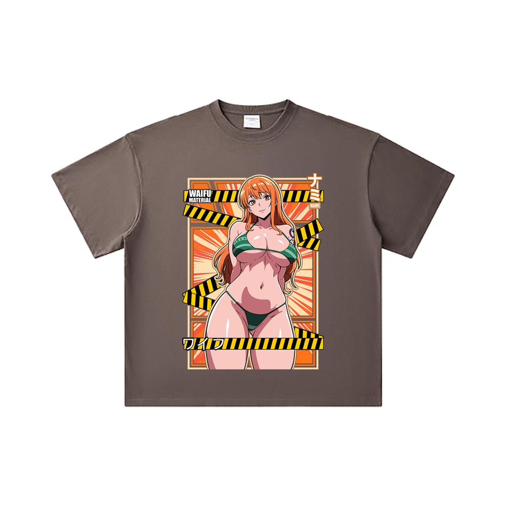 260 GSM Double Yarn 32 Count 100% Cotton One Piece V40 Nami Waifu Print Unisex Heavy Cotton T Shirt